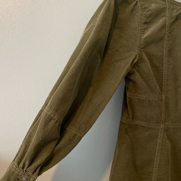 Madewell Olive Green Petite Corduroy Long-Sleeve Mini Dress, Size Petite 2 - Picture 9 of 11